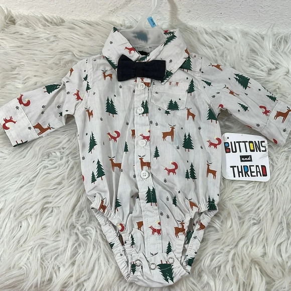BUTTONS AND THREAD 2 Piece Set Onesie & Bottoms Size 0-3 Months NEW - Picture 2 of 8